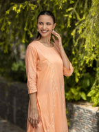 Gharana India Mul Cotton 2 Pc Peach Chikankari Kurta Set | Grocsy