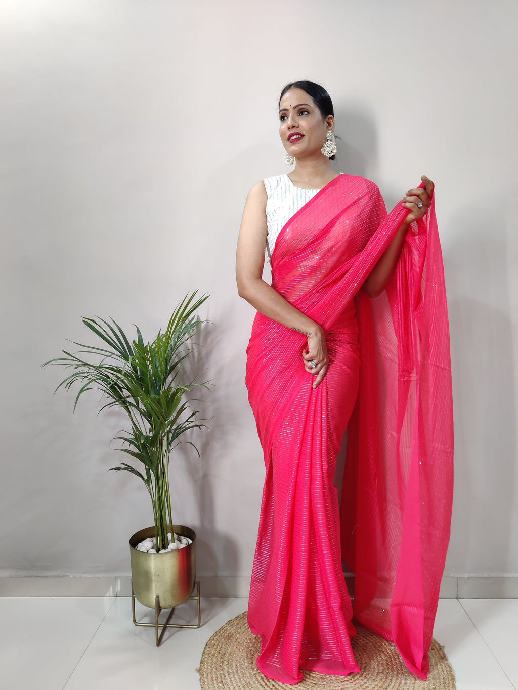 Teeya Creation Gajari Color Georgette Fabric Heavy Work Saree | Grocsy