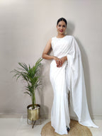 Teeya Creation White Color Georgette Fabric Heavy Work Saree | Grocsy
