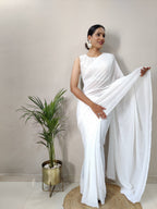 Teeya Creation White Color Georgette Fabric Heavy Work Saree | Grocsy