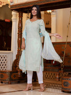 Kaajh Women's Green Lucknow Chikankari Suit Set | Grocsy