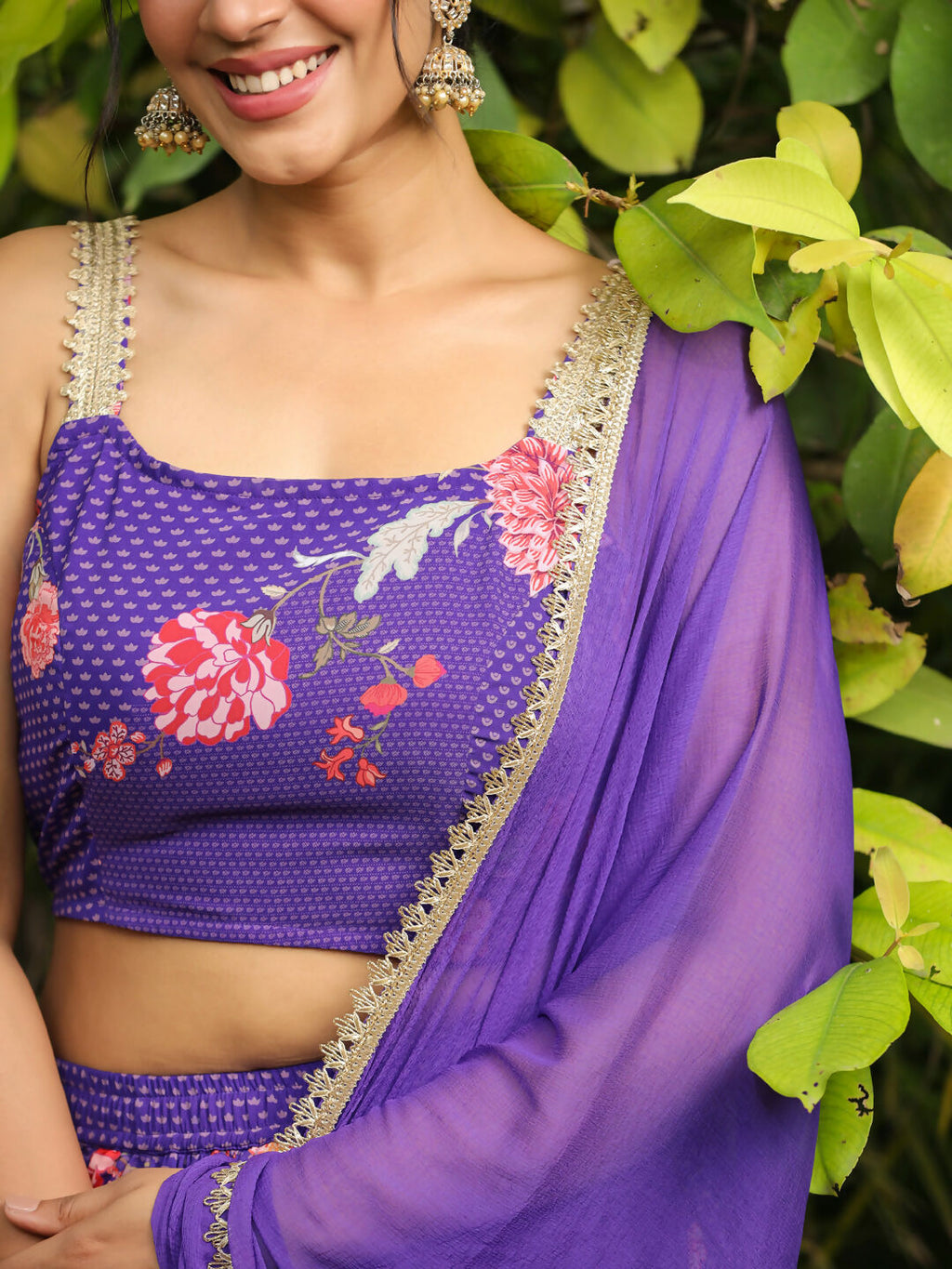 Janasya Purple Georgette Floral Lehenga Choli Dupatta | Grocsy