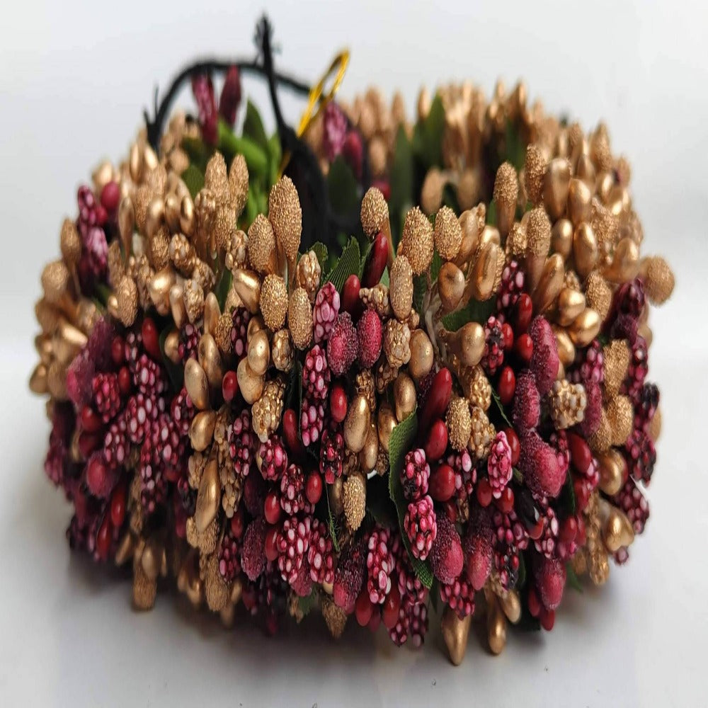 Gold & Maroon Bridal Hair Gajra | Grocsy