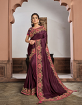 Purple Silk Georgettesilk Thread And Cord Embroidery. Tassels Saree - Norita Hit | Grocsy