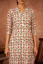 Joban Fashion Red Green Hand Block Printed Cotton Suit Set | Grocsy
