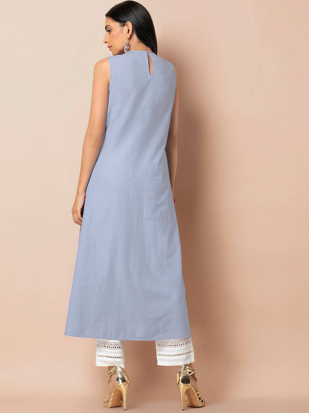 Indya Women Blue Solid A-Line Kurta | Grocsy