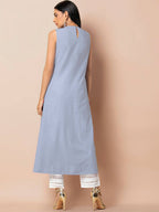 Indya Women Blue Solid A-Line Kurta | Grocsy