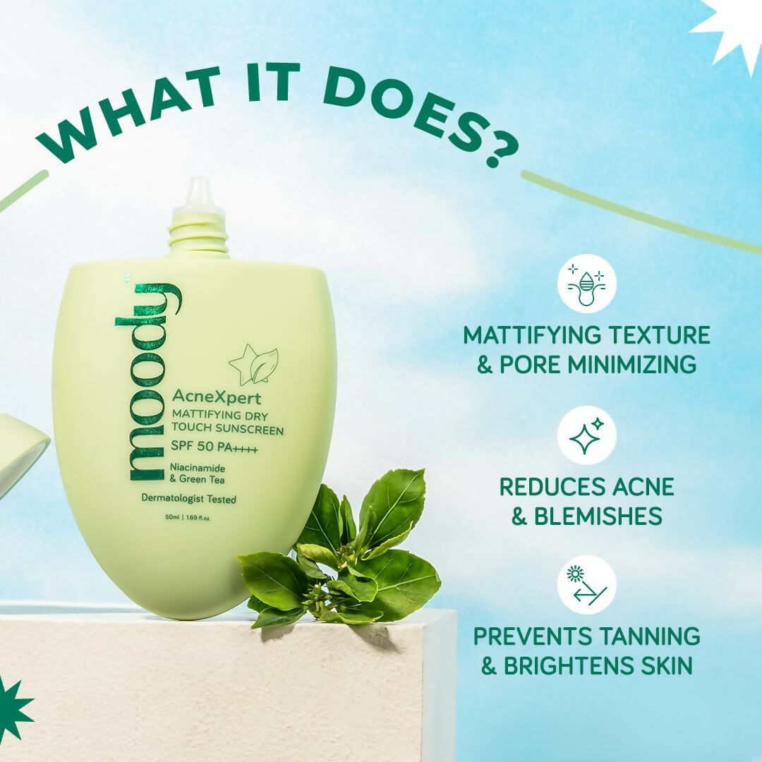 Moody AcneXpert Ultra Matte Dry Touch Sunscreen Gel with Niacinamide & Green Tea | Grocsy