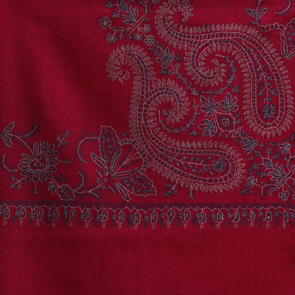 Nizalia Handmade Sozni Work Brick Red Pashmina | Grocsy
