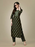 Jyoti Fashion Women's Dark Coffee Rayon Embroidered Kurta Pant Set | Grocsy