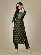 Jyoti Fashion Women's Dark Coffee Rayon Embroidered Kurta Pant Set | Grocsy