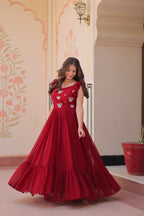 Joban Fashion Maroon Georgette Sequence Embroidery Work Gown | Grocsy