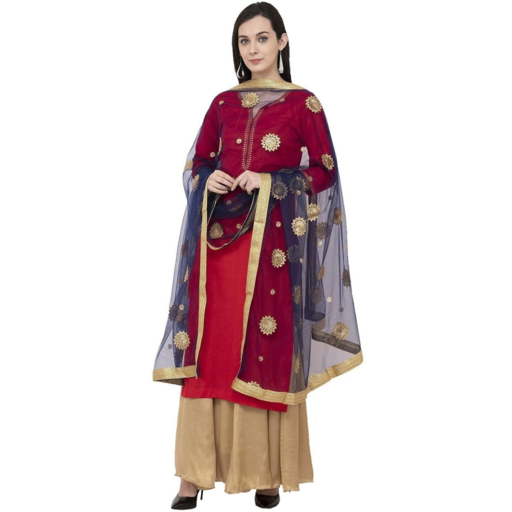 A R Silk Net Zari Flower Fancy Dupatta Color Navy Dupatta or Chunni | Grocsy