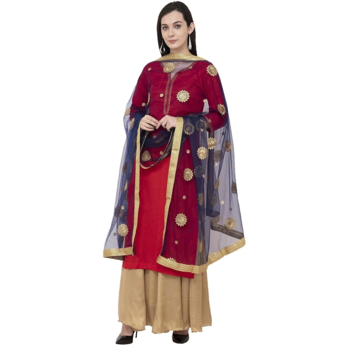 A R Silk Net Zari Flower Fancy Dupatta Color Navy Dupatta or Chunni | Grocsy