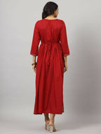 Juniper Women's Maroon Festive Printed Flared Dress | Grocsy