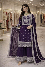 Teeya Creation Purple Fendi Silk Designer Heavy Work Wedding Wear Palazzo | Grocsy