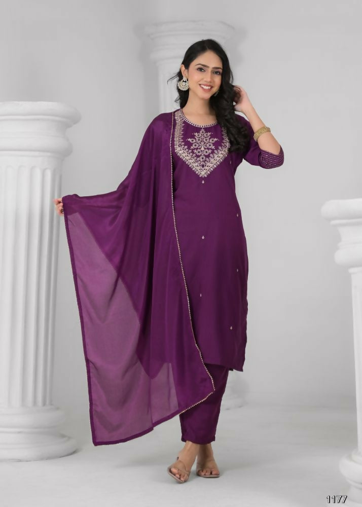 Ethnic Festive Wear Reyon Wine Stitched Suit With Dupatta - Tanisha | Grocsy