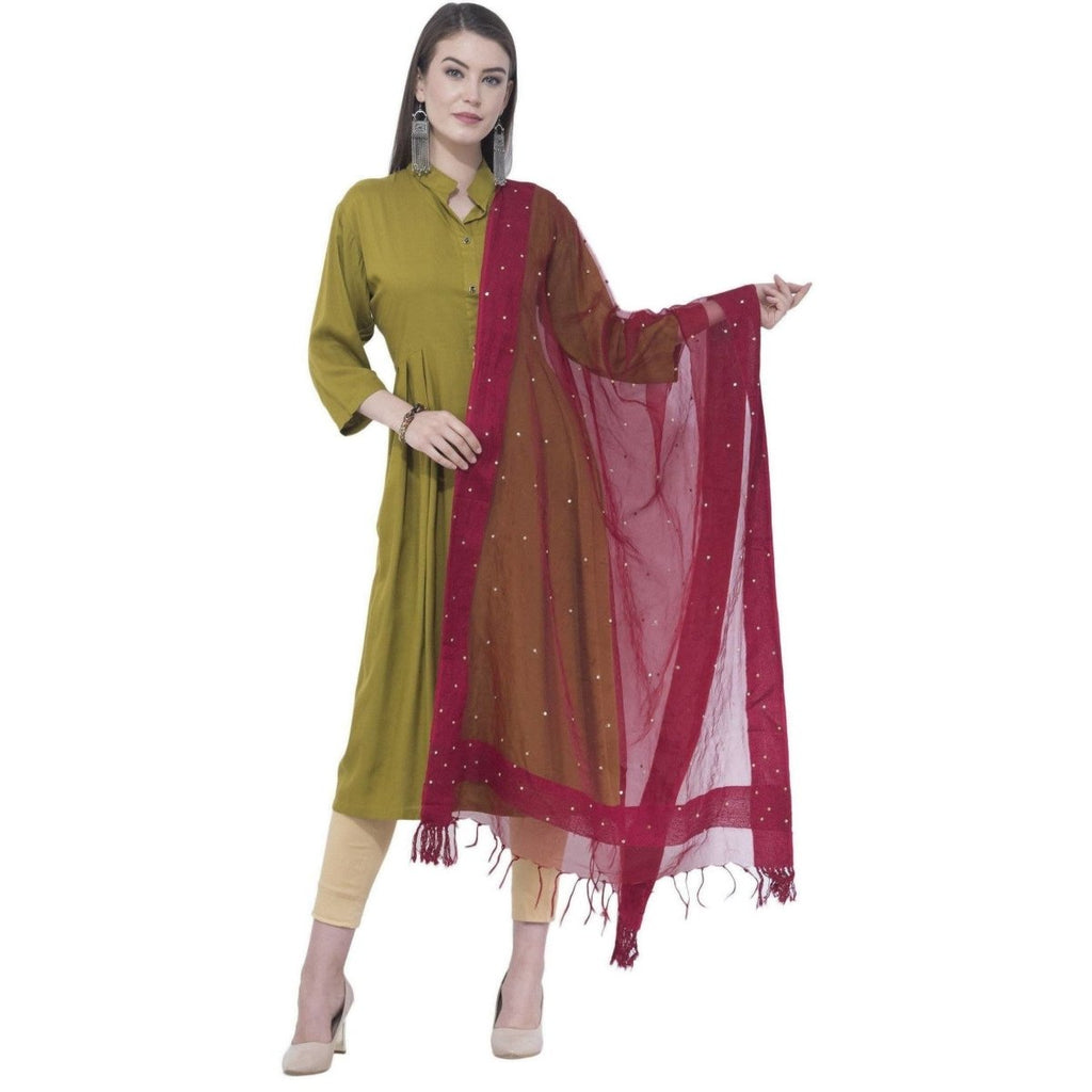 A R Silk Women's Stone Work Orgenza Cotton Mehroon Dupattas and Chunnis | Grocsy