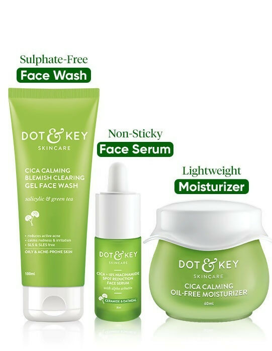 Dot & Key Cica + Niacinamide C + E CSM (Cleanser, Serum, Moisturizer) Routine for Oily & Acne Prone Skin | Grocsy