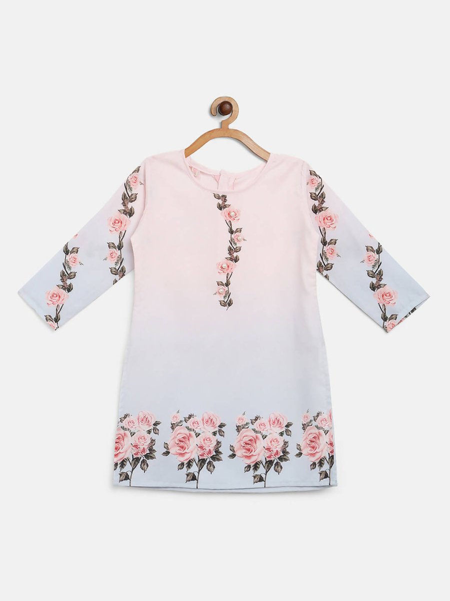 Ahalyaa Pink Crepe Floral Print Kids Kurta Sharara Set With Dupatta For Girls | Grocsy