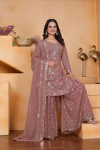 Teeya Creation Onion Color Faux Georgette Embroidery Work Wedding Wear Palazzo Set | Grocsy