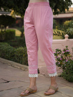 Juniper Women's Pink Cambric Floral Print Kurta Straight Pant And Duptta Sets | Grocsy