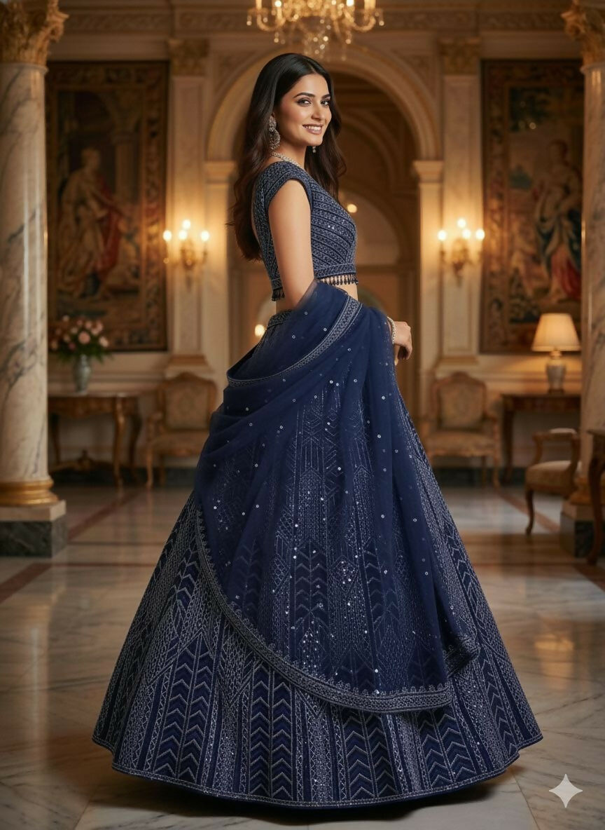 Lehenga Mart Designer Indian Wedding Lehenga Choli-Blue | Grocsy