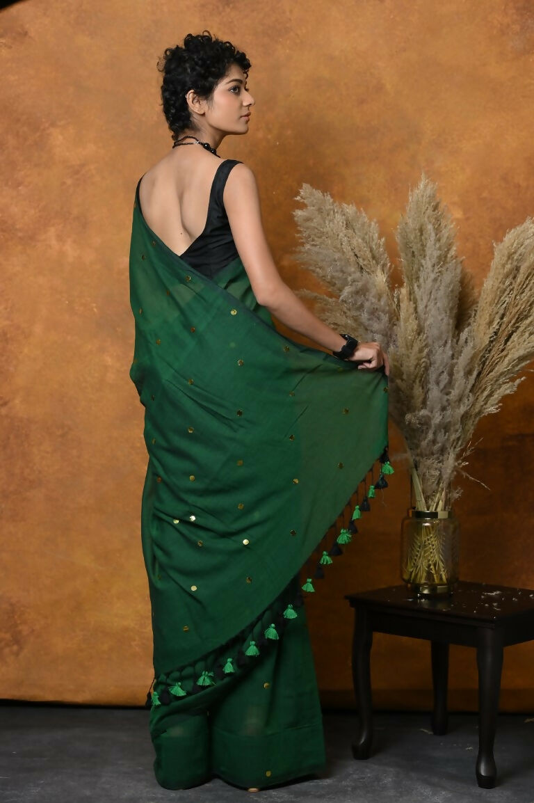 Very Much Indian Pure Mul Cotton Handloom Saree - Green | Grocsy