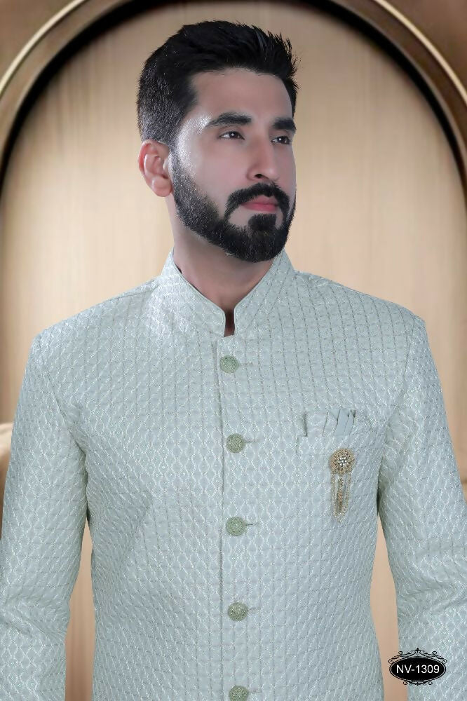 Joban Fashion Men's Green Base Silk Kurta with Pyjama | Grocsy