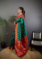 Joban Fashion Banarasi Rama Green Woven Butti Soft Silk Saree | Grocsy
