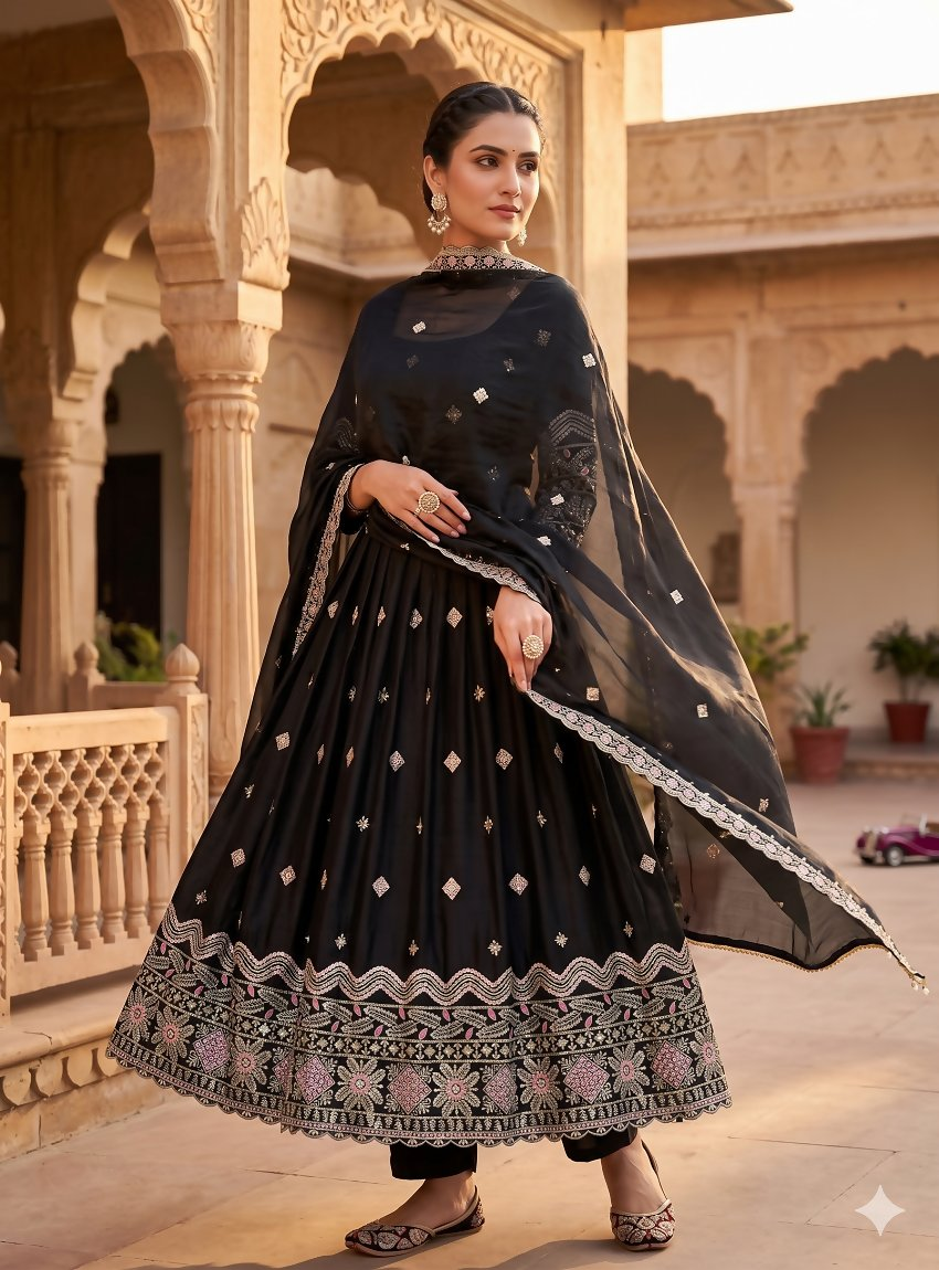 Teeya Creation Premium Black Ethnic Kurti With Sharara And Embellished Dupatta Set | Grocsy