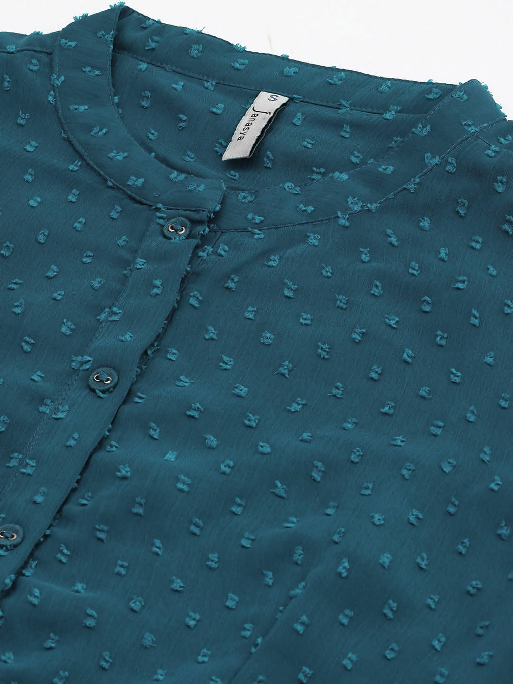 Janasya Women Teal Dobby Weave Kurta | Grocsy