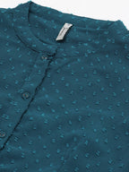 Janasya Women Teal Dobby Weave Kurta | Grocsy