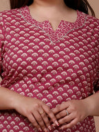 Miravan Women's Plus Size Pink Floral Printed Cotton Kurti | Grocsy