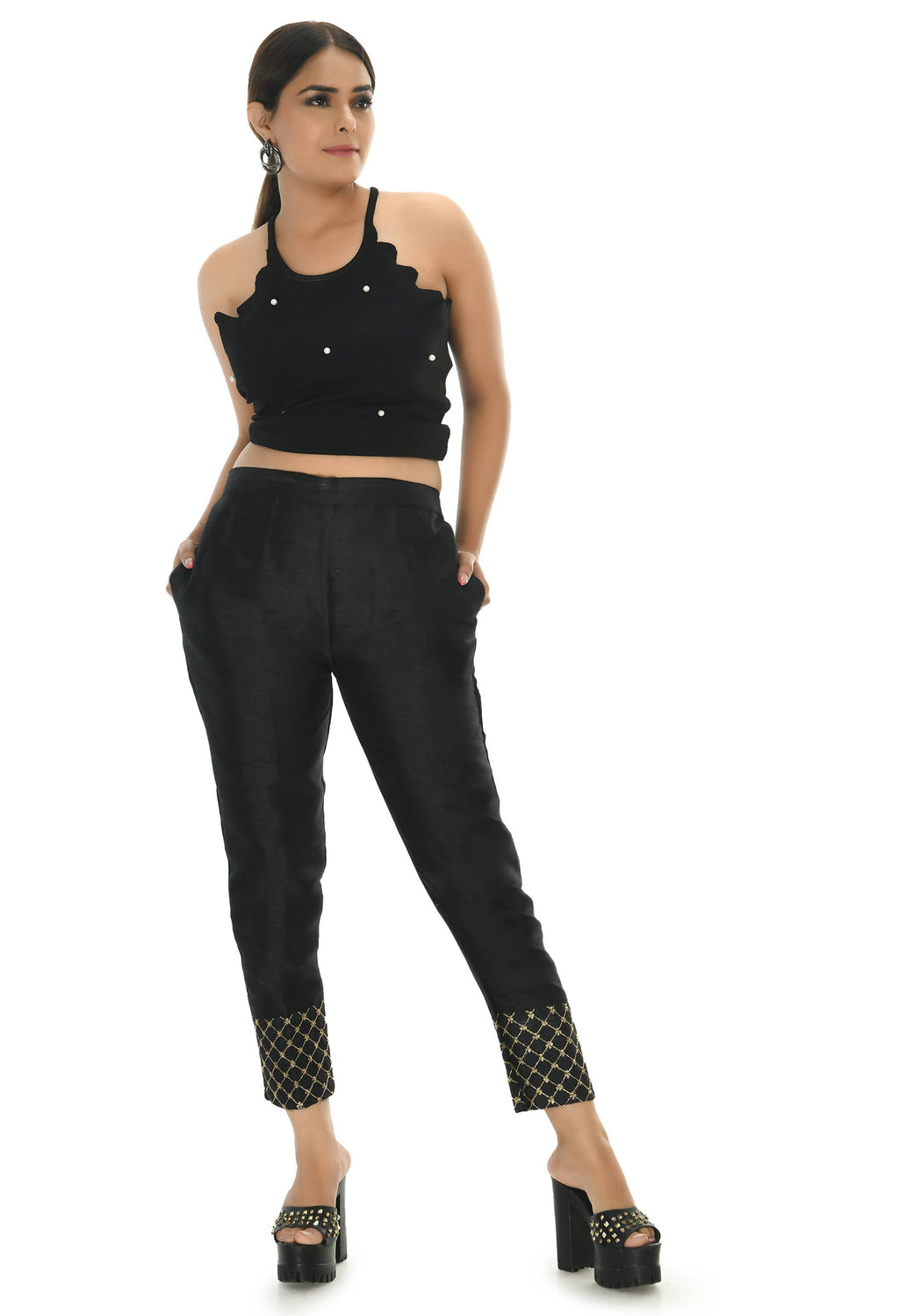 Mominos Fashion Moeza Silk Black Color Pant | Grocsy