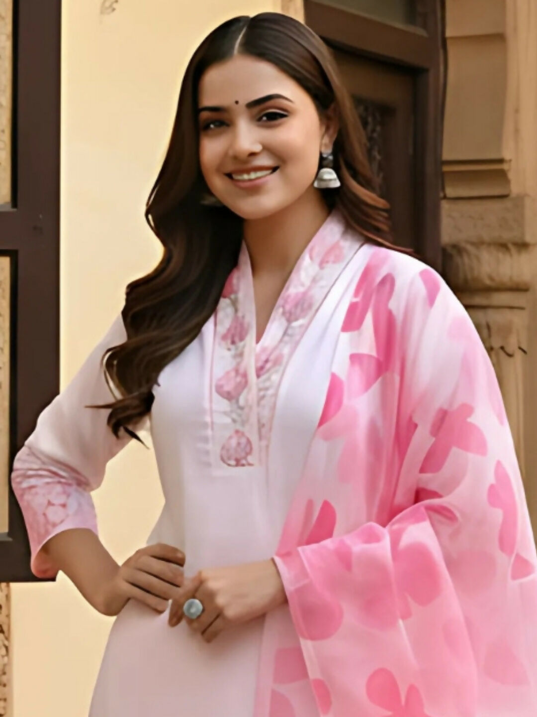 The52 Women's Beautiful Chanderi Fabric Printed Work Straight Kurta Pant and Dupatta Set | Grocsy