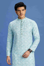 Raivat Ethnic Cotton Embroidery Kurta Pajama In Sky Blue Colour | Grocsy
