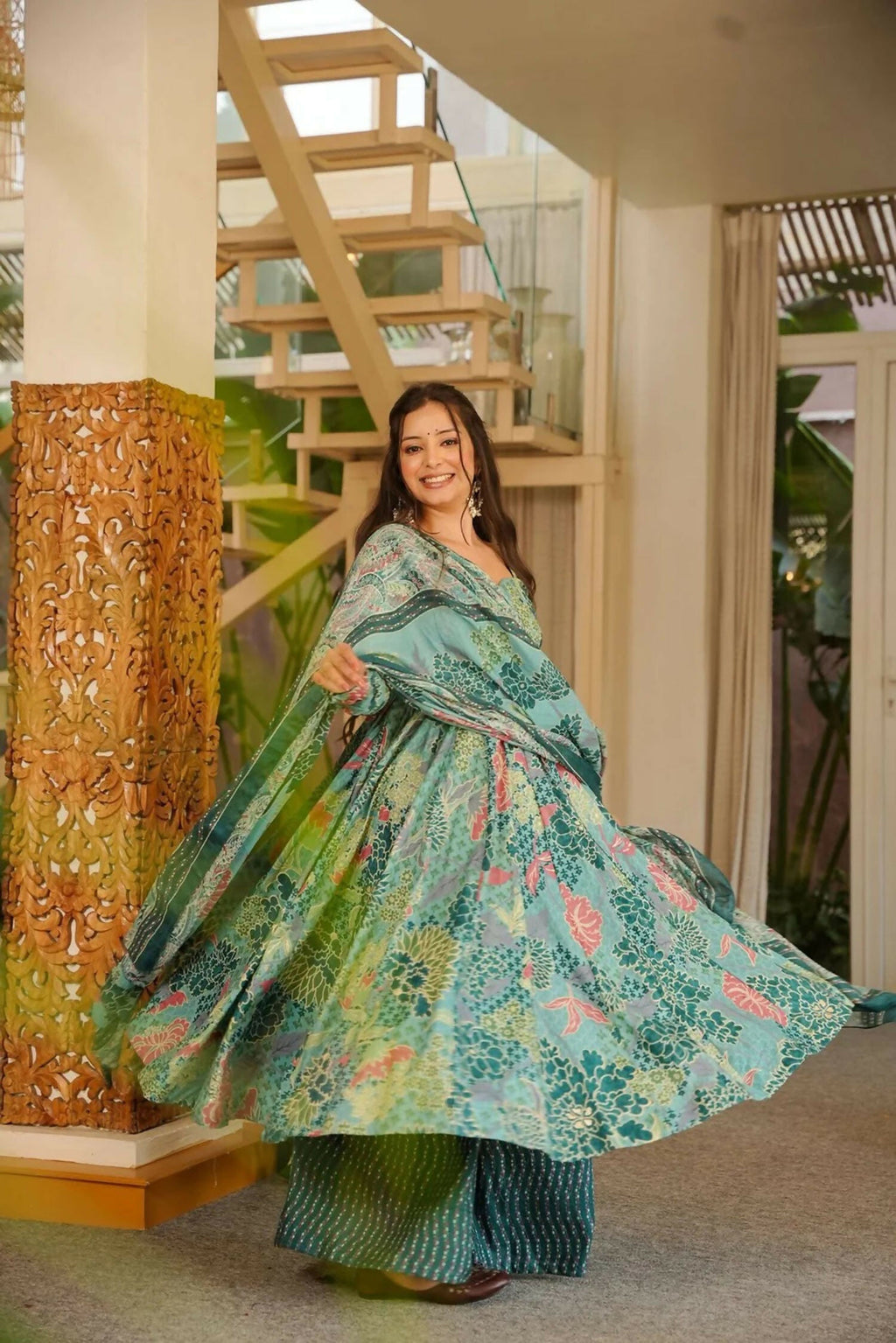 Aayaa Designer Cotton Silk Suit - Sky Blue | Grocsy