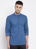 Even Apparels Blue Men's Pure Cotton Kurta With Band Collar | Grocsy
