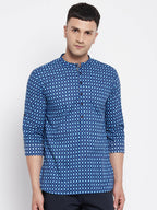 Even Apparels Blue Men's Pure Cotton Kurta With Band Collar | Grocsy