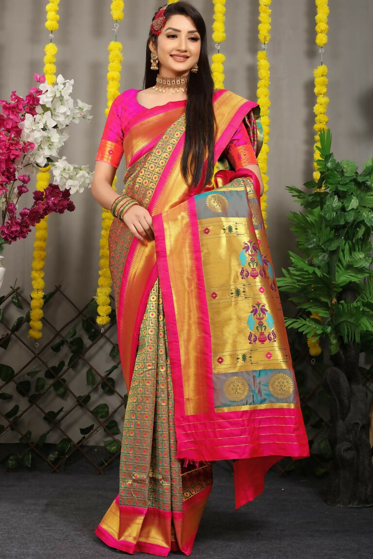 Jyoti Fashion Women's Grey Banarasi Silk Zari Woven Saree with Blouse | Grocsy