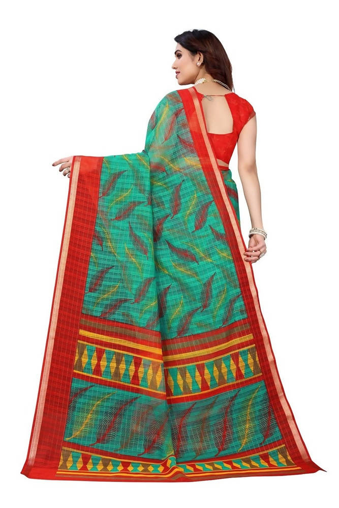 Vamika Green Linen Zari Border Saree | Grocsy