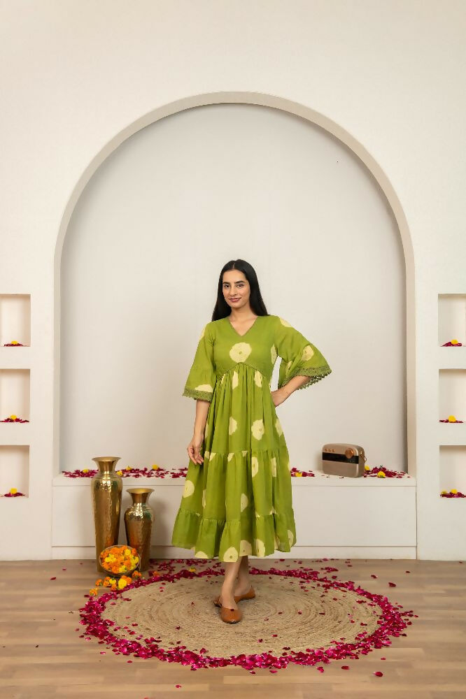 Joban Fashion Green Tie & Dye Cotton Dress | Grocsy