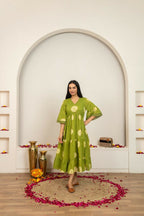 Joban Fashion Green Tie & Dye Cotton Dress | Grocsy