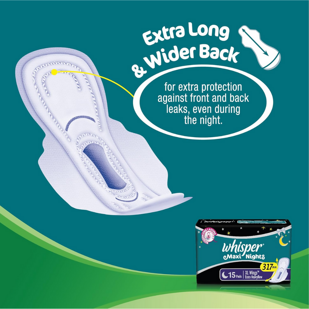 Whisper Maxi Nights Sanitary Pads for Women, XL | Grocsy