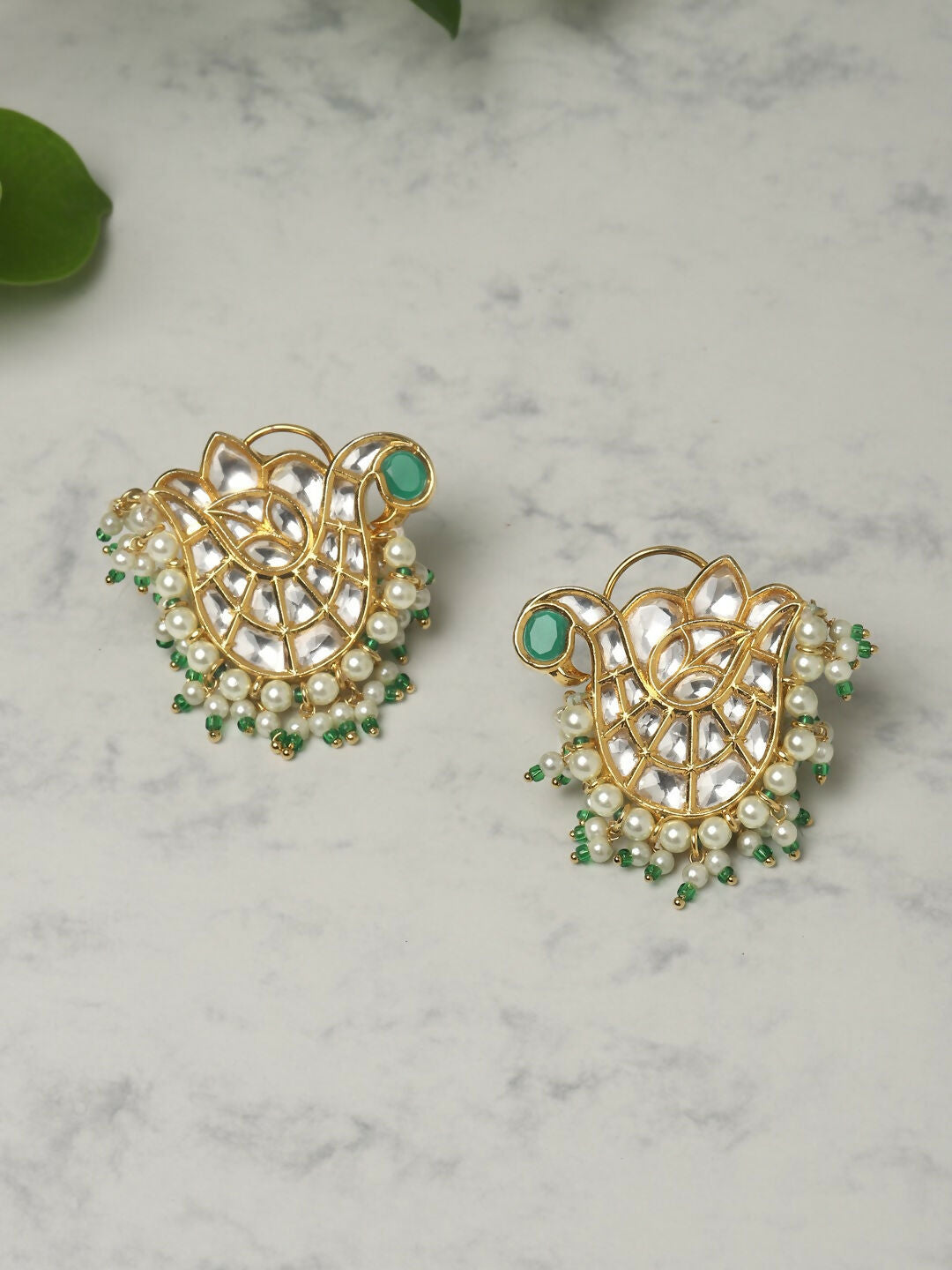 Oversized Kundan Studs with Meenakari- Ruby Raang