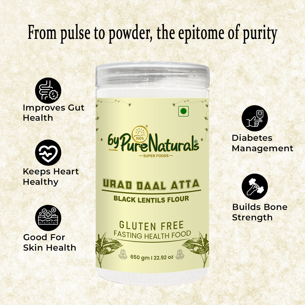 byPureNaturals Urad Daal Atta (Black Lentils Flour) | Grocsy