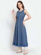 Myshka Women's Green Printed Cotton Sleeveless Round Neck Casual Kurta | Grocsy