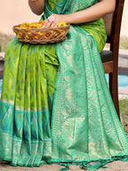 Shree Shyam Fashion Rama Green Pochampally Silk Saree | Grocsy