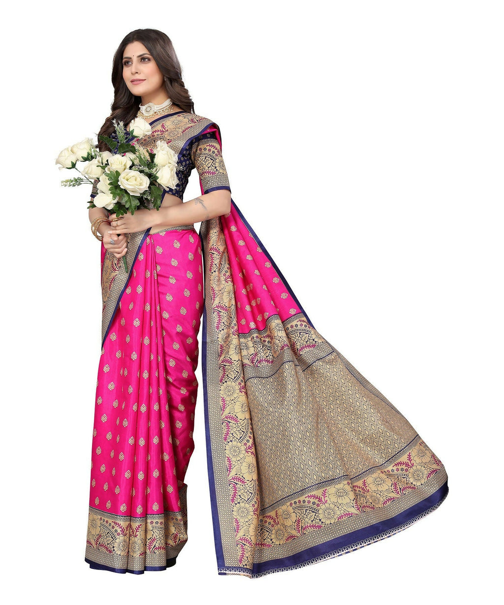 Vamika Pink Printed Art Silk Saree | Grocsy